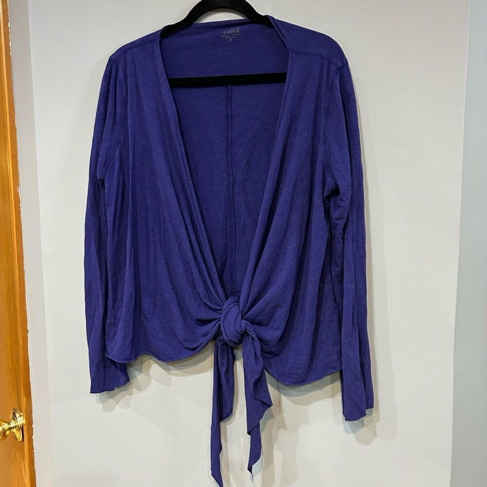 Alo purple tie front lightweight Bamboo blend cardigan size M